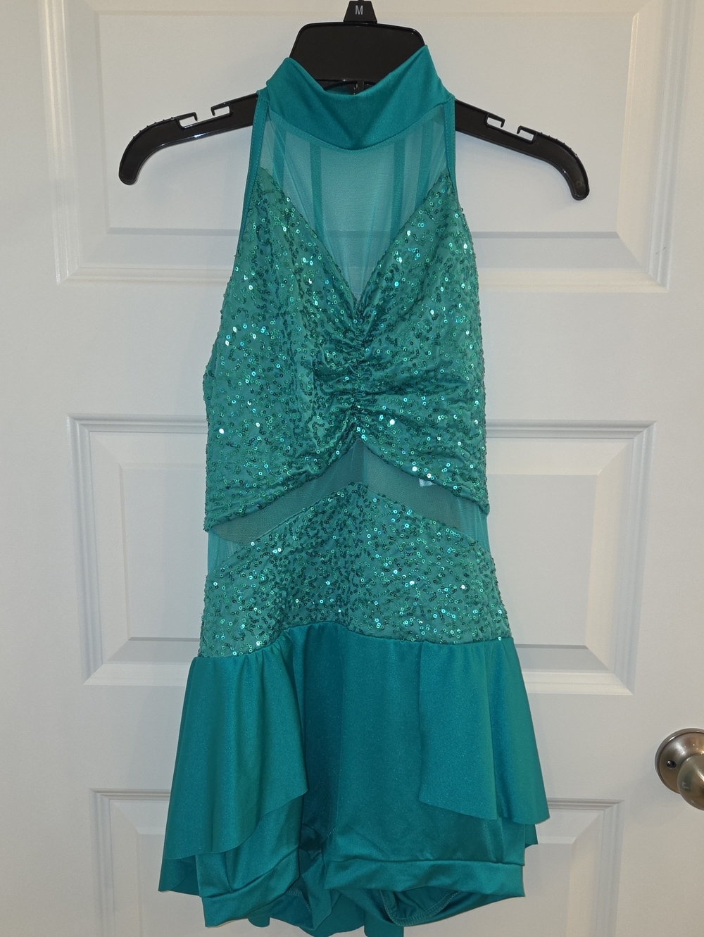 Weissman Turquoise Sequined Halter Dance Costume